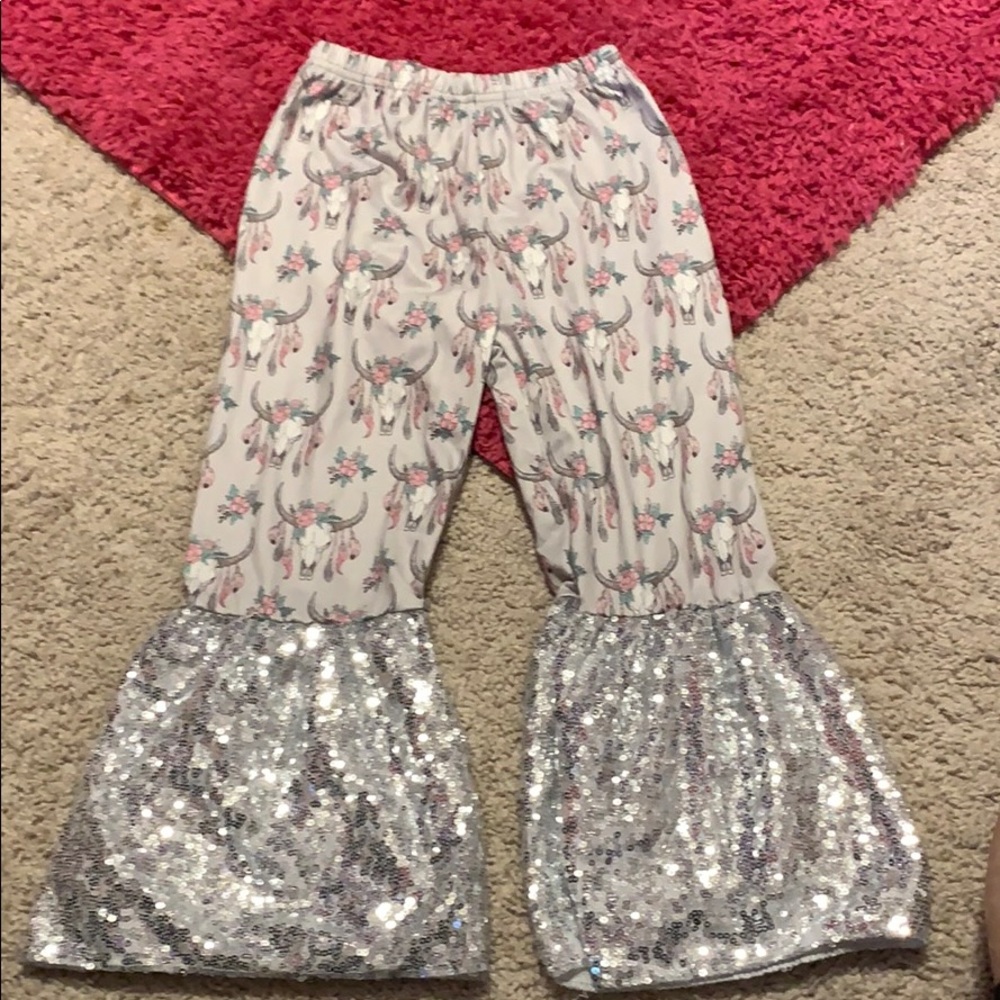 Boho Bull Skull Bell Bottoms